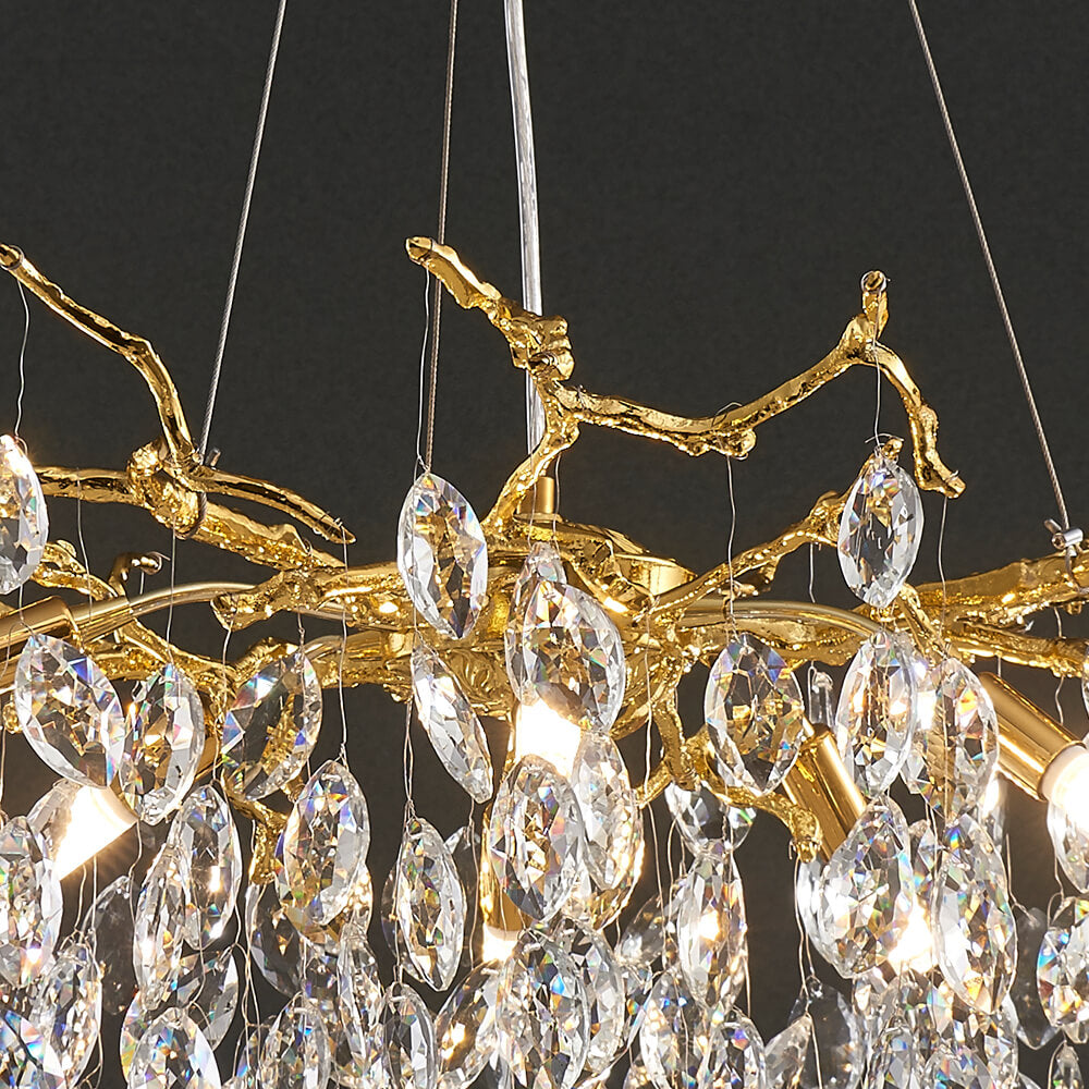 24-40 Zoll großer goldener Baumzweig-Kronleuchter aus K9-Kristall für Schlafzimmer