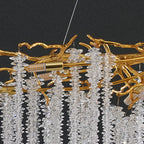 Lustre linéaire moderne en cristal de 122 à 183 cm pour salle à manger, lustre doré en forme de branches d'arbre