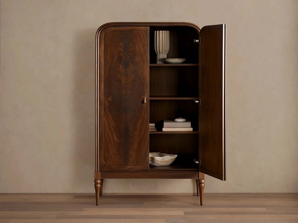 Armoire haute Frances en acajou, meuble de rangement vintage en bois