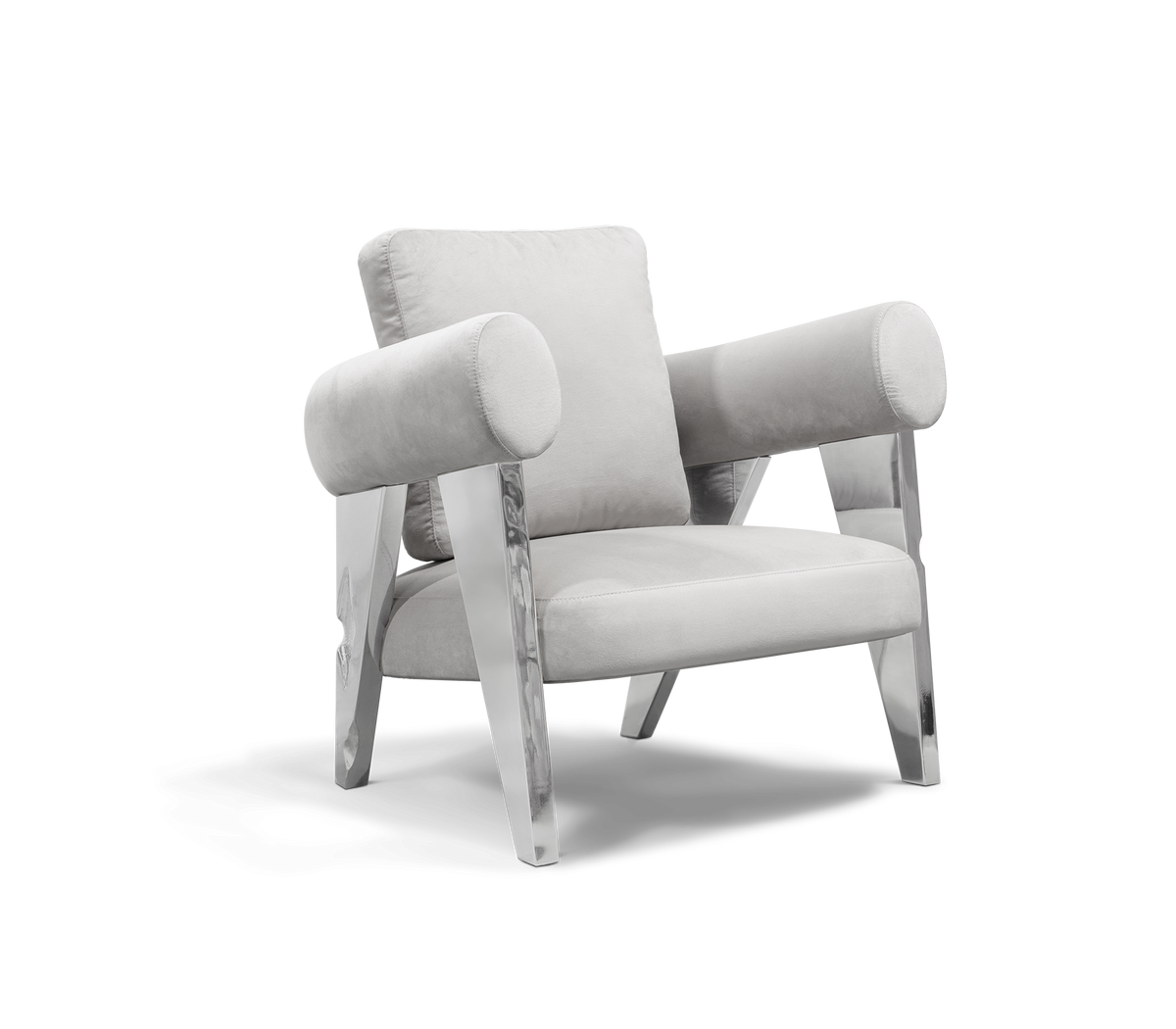 Luxury Sculptural Armchair with Polished Hammered Brass Legs & Curved Upholstery Design