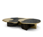 Luxury Calacatta Marble Coffee Table with Black Sculptural Base & Modern Design Center Tea Table