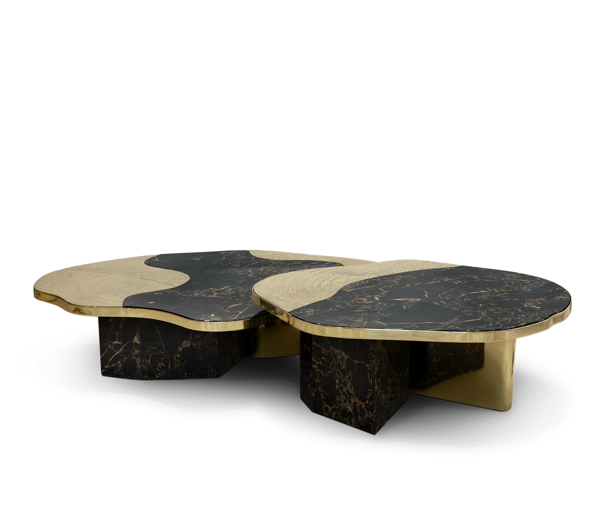 Luxury Calacatta Marble Coffee Table with Black Sculptural Base & Modern Design Center Tea Table