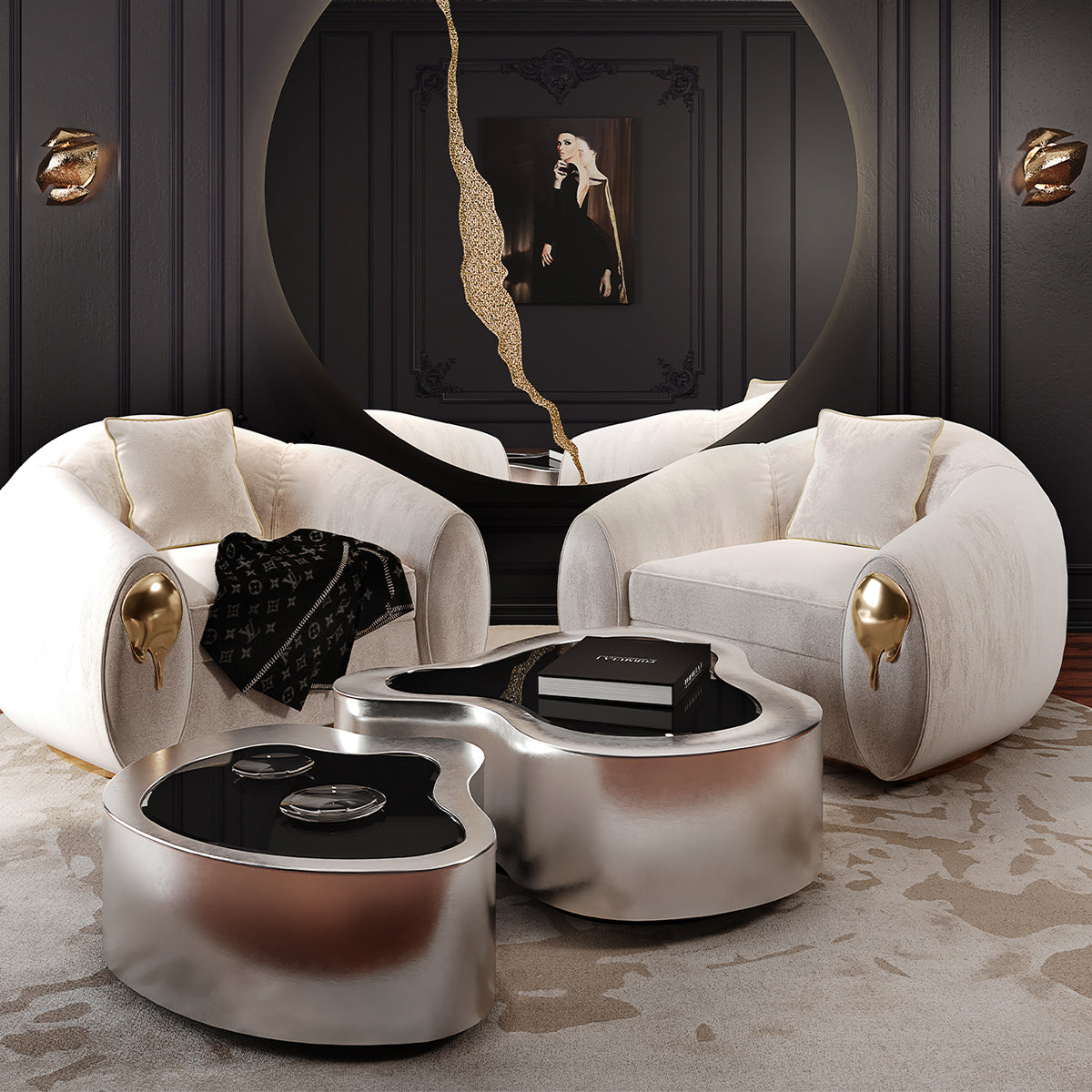 Luxury Hammered Brass Coffee Table with Wave Sculptural Design & Artisan Craftsmanship Center Tea Table