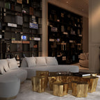 Luxury White Coffee Table with Sculptural Gold Base & Organic Modern Design Center Tea Table