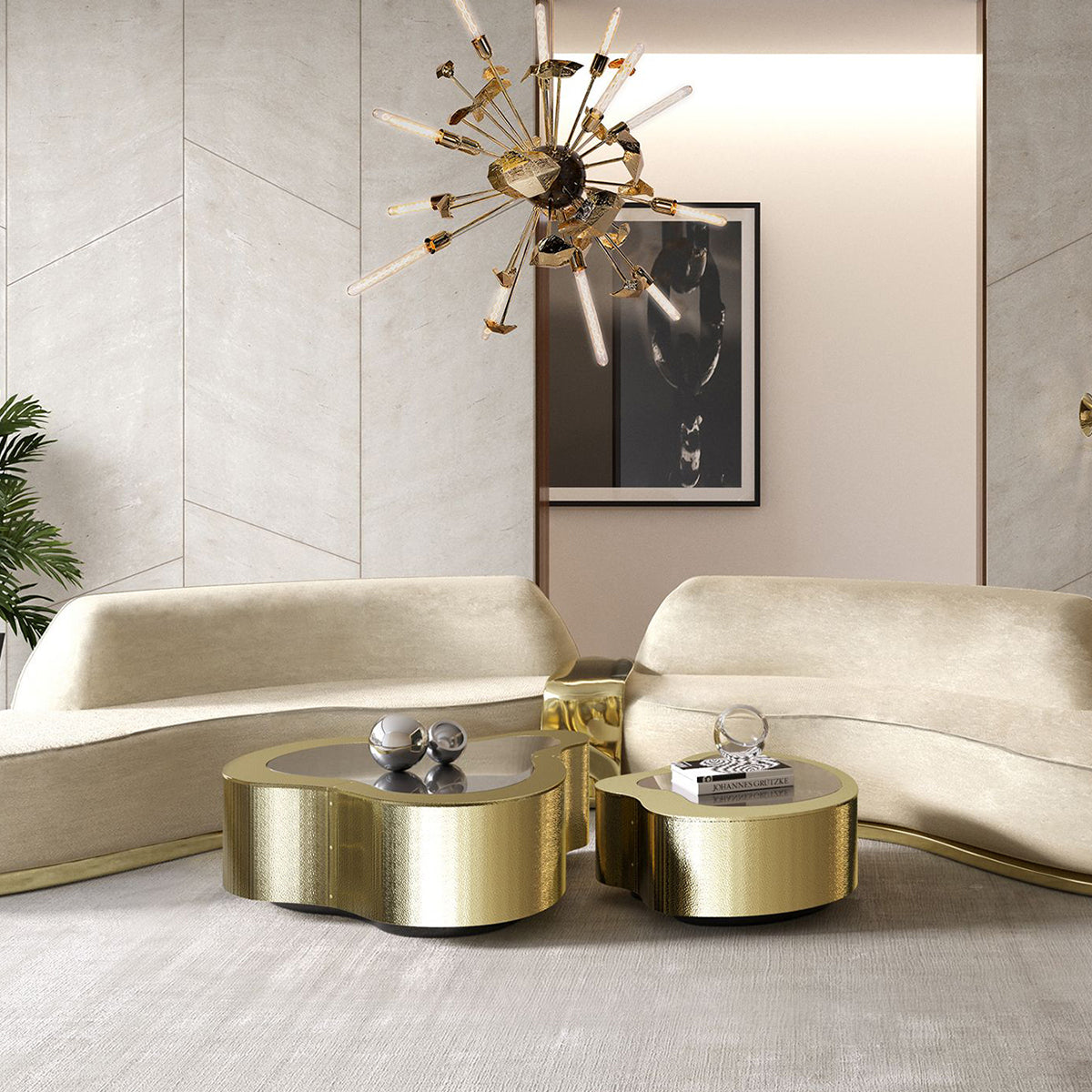 Luxury Hammered Brass Coffee Table with Wave Sculptural Design & Artisan Craftsmanship Center Tea Table