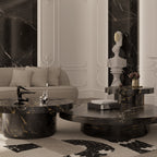 Luxury Gold Coffee Table with Round Glass Top & Sculptural Brass Base Center Tea Table