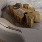 Luxury White Coffee Table with Sculptural Gold Base & Organic Modern Design Center Tea Table