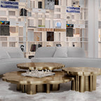 Luxury Patina Brass Coffee Table Set with Round Tiered Tops & Statement Design Center Tea Table