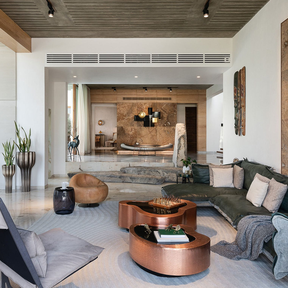 Luxury Hammered Brass Coffee Table with Wave Sculptural Design & Artisan Craftsmanship Center Tea Table