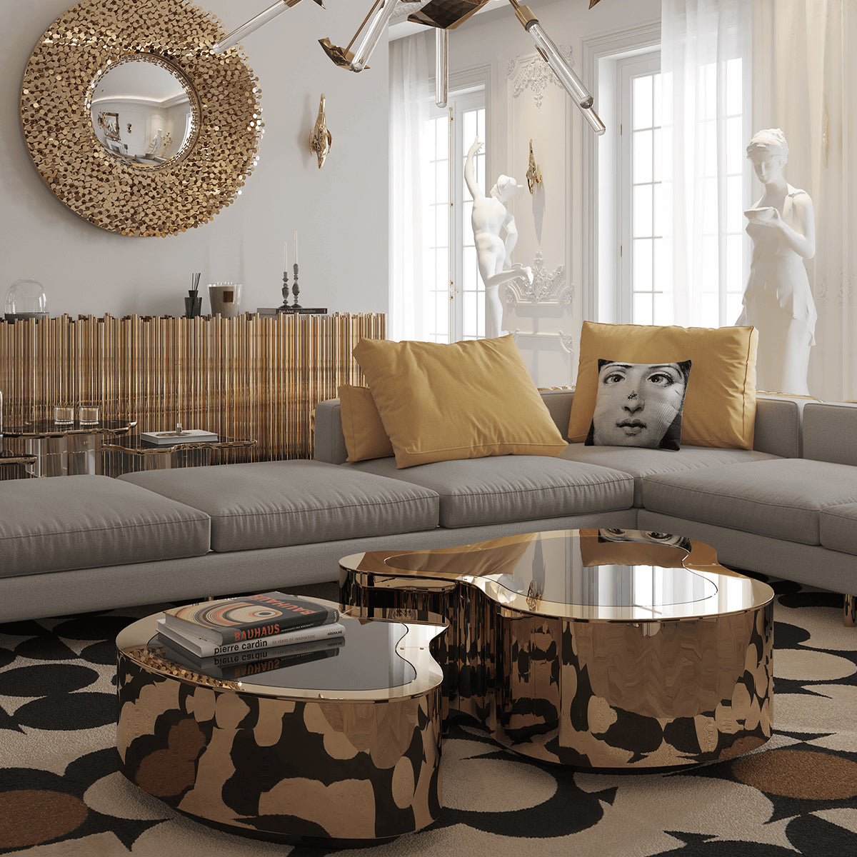 Luxury Hammered Brass Coffee Table with Wave Sculptural Design & Artisan Craftsmanship Center Tea Table