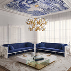 Luxury Coffee Table Set with Marble, Glass & Sculptural Gold Brass Design Center Tea Table