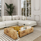 Luxury Coffee Table with Cracked Brass Sculptural Base & Smoked Glass Top Center Tea Table