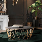 Luxury Round Coffee Table with Sculptural Brass Base Center Tea Table