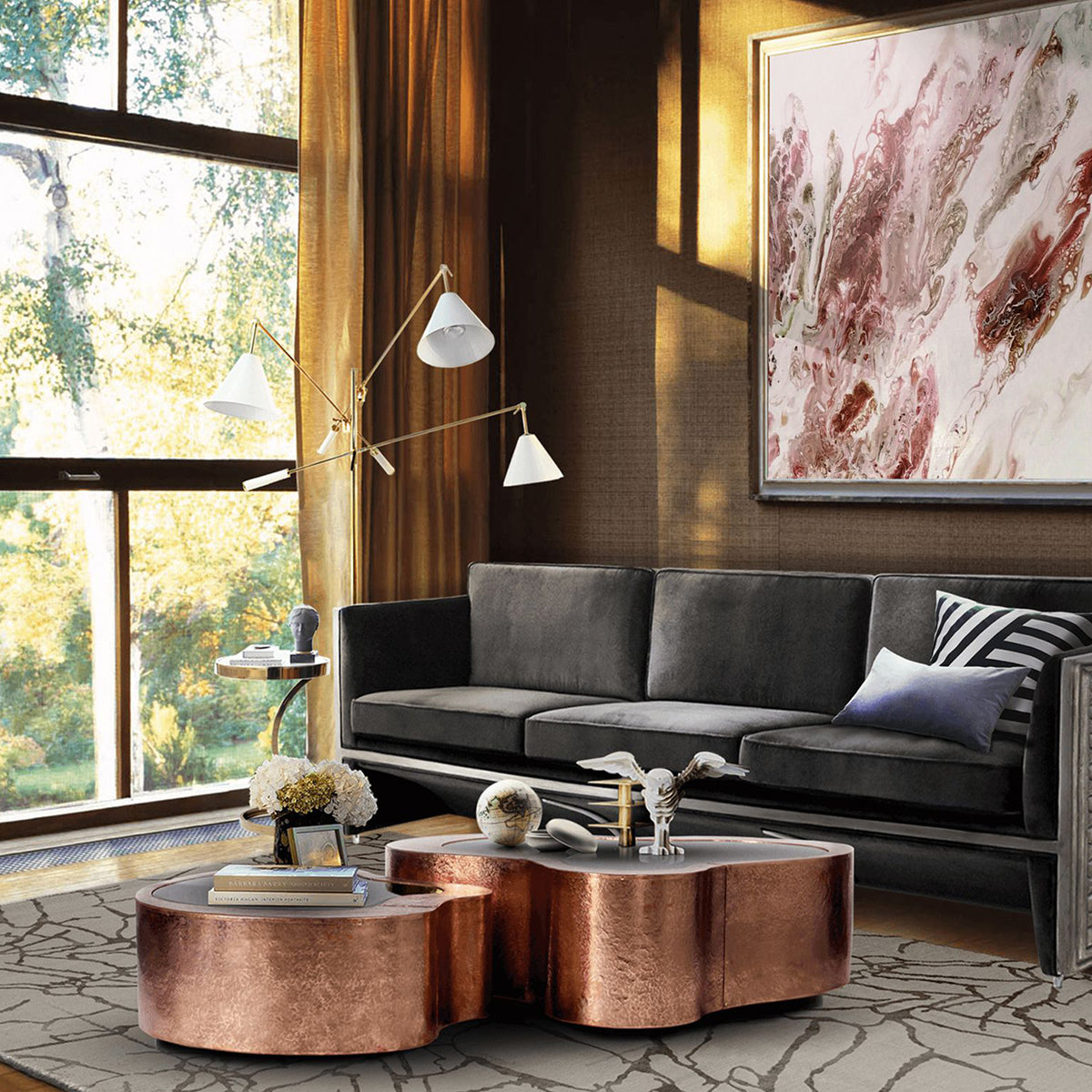 Luxury Hammered Brass Coffee Table with Wave Sculptural Design & Artisan Craftsmanship Center Tea Table
