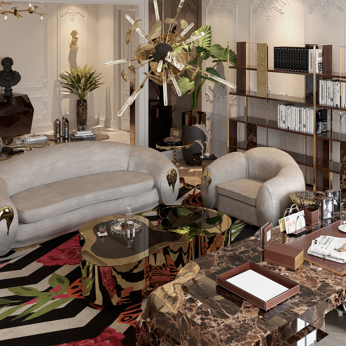 Luxury Hammered Brass Coffee Table with Wave Sculptural Design & Artisan Craftsmanship Center Tea Table