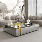 Luxury Coffee Table with Cracked Brass Sculptural Base & Smoked Glass Top Center Tea Table
