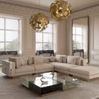 Luxury Coffee Table Set with Marble, Glass & Sculptural Gold Brass Design Center Tea Table