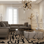 Luxury Sculptural Coffee Table Black & White High-Gloss Marble Finish