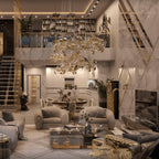 Luxury Coffee Table Set with Marble, Glass & Sculptural Gold Brass Design Center Tea Table