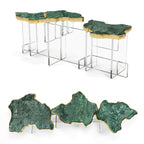 Luxury Designer Coffee Table with Hand-Painted Artistic Top & Sculptural Brass Base Center Tea Table