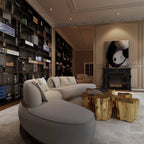 Luxury White Coffee Table with Sculptural Gold Base & Organic Modern Design Center Tea Table