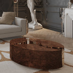 Luxury Oval Coffee Table with Sculptural Brass Accents & High Gloss Finish Center Tea Table