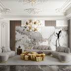 Luxury White Coffee Table with Sculptural Gold Base & Organic Modern Design Center Tea Table