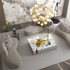 Luxury Coffee Table with Cracked Brass Sculptural Base & Smoked Glass Top Center Tea Table