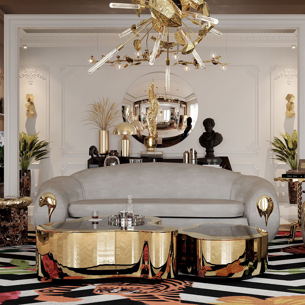Luxury Hammered Brass Coffee Table with Wave Sculptural Design & Artisan Craftsmanship Center Tea Table