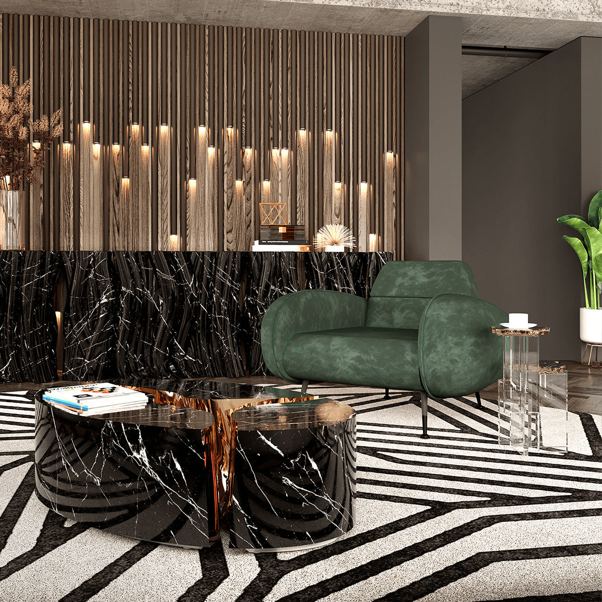 Luxury Oval Coffee Table with Sculptural Brass Accents & High Gloss Finish Center Tea Table