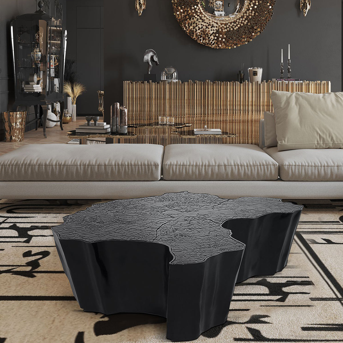 Luxury Patina Brass Coffee Table with Organic Sculptural Design & Handcrafted Finish Center Tea Table