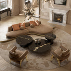 Luxury Gold Coffee Table with Round Glass Top & Sculptural Brass Base Center Tea Table