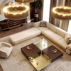 Luxury Coffee Table Set with Marble, Glass & Sculptural Gold Brass Design Center Tea Table