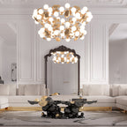 Luxury Sculptural Coffee Table with Gold Sphere Base & Black Glass Top Center Tea Table