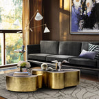 Luxury Hammered Brass Coffee Table with Wave Sculptural Design & Artisan Craftsmanship Center Tea Table