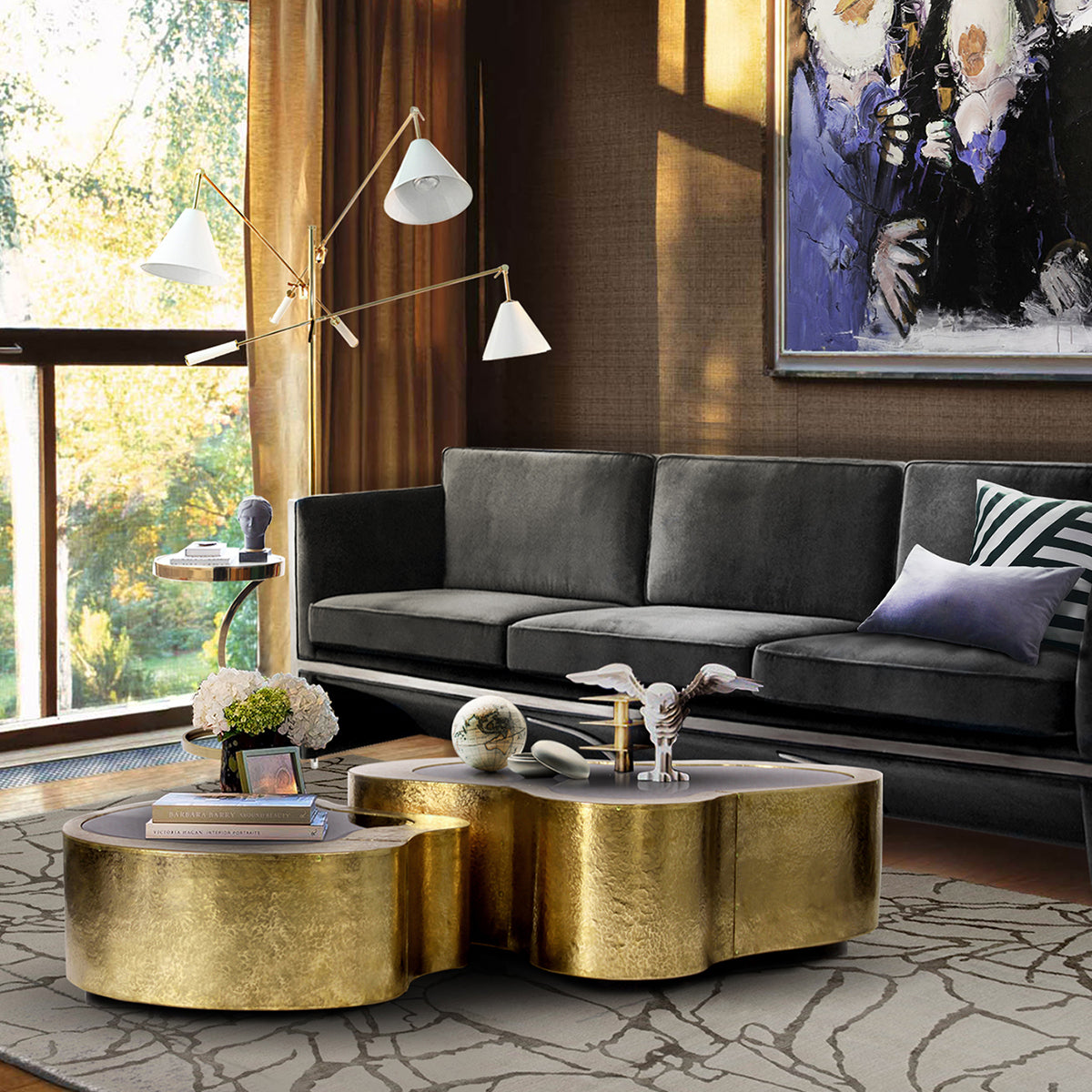 Luxury Hammered Brass Coffee Table with Wave Sculptural Design & Artisan Craftsmanship Center Tea Table