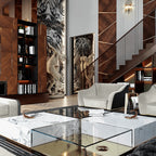 Luxury Coffee Table Set with Marble, Glass & Sculptural Gold Brass Design Center Tea Table