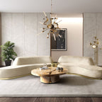 Luxury Gold Coffee Table with Round Glass Top & Sculptural Brass Base Center Tea Table