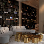 Luxury White Coffee Table with Sculptural Gold Base & Organic Modern Design Center Tea Table
