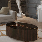 Luxury Oval Coffee Table with Sculptural Brass Accents & High Gloss Finish Center Tea Table