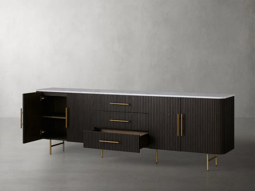 Bahut Finnley avec plateau en marbre, meuble de rangement en bois avec tiroirs pour télévision, meuble d'entrée