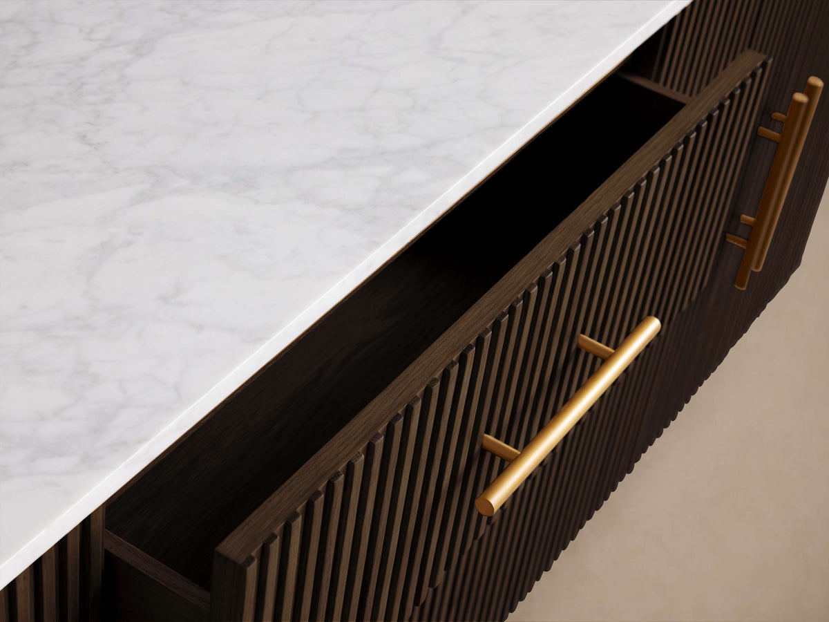 Finnley Enfilade buffet de luxe en marbre, meuble TV en bois, commode d'entrée à tiroirs