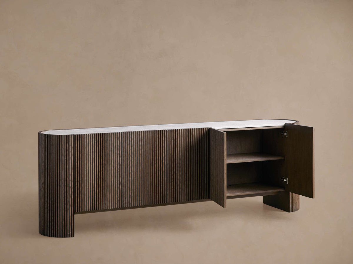 Flore Marble Stone Top Buffet Sideboard Wood Entryways Cabinet Living Media TV Cabinet