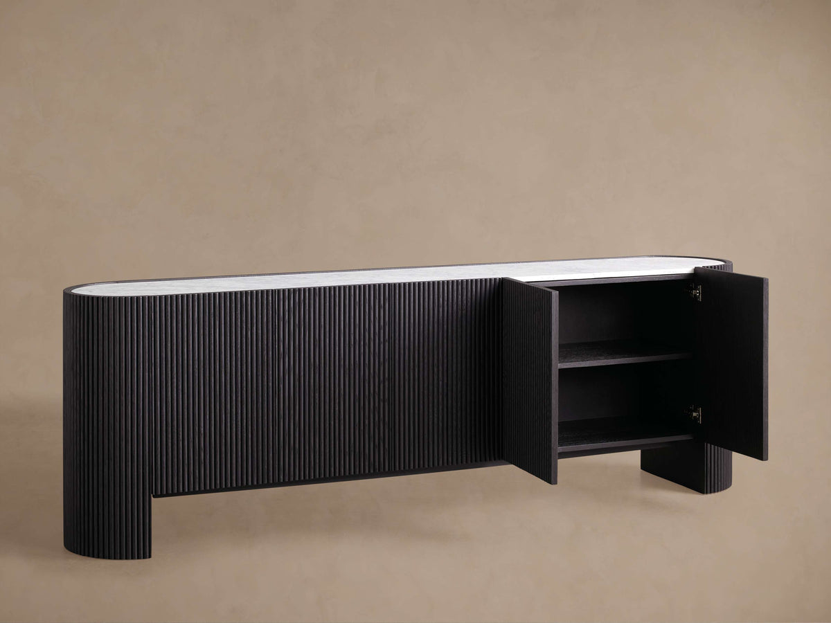 Flore Marble Stone Top Buffet Sideboard Wood Entryways Cabinet Living Media TV Cabinet