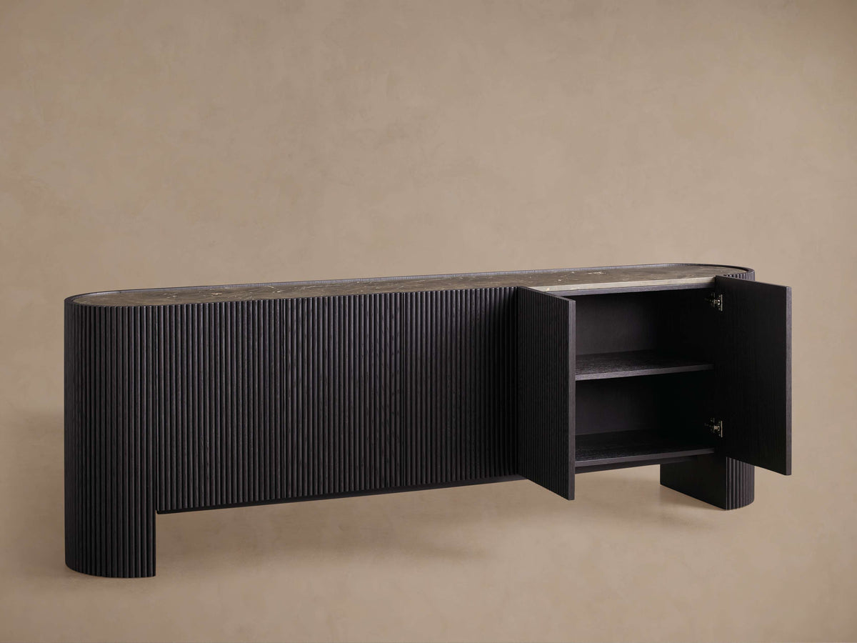 Flore Marble Stone Top Buffet Sideboard Wood Entryways Cabinet Living Media TV Cabinet