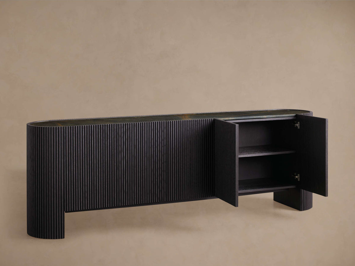 Flore Marble Stone Top Buffet Sideboard Wood Entryways Cabinet Living Media TV Cabinet