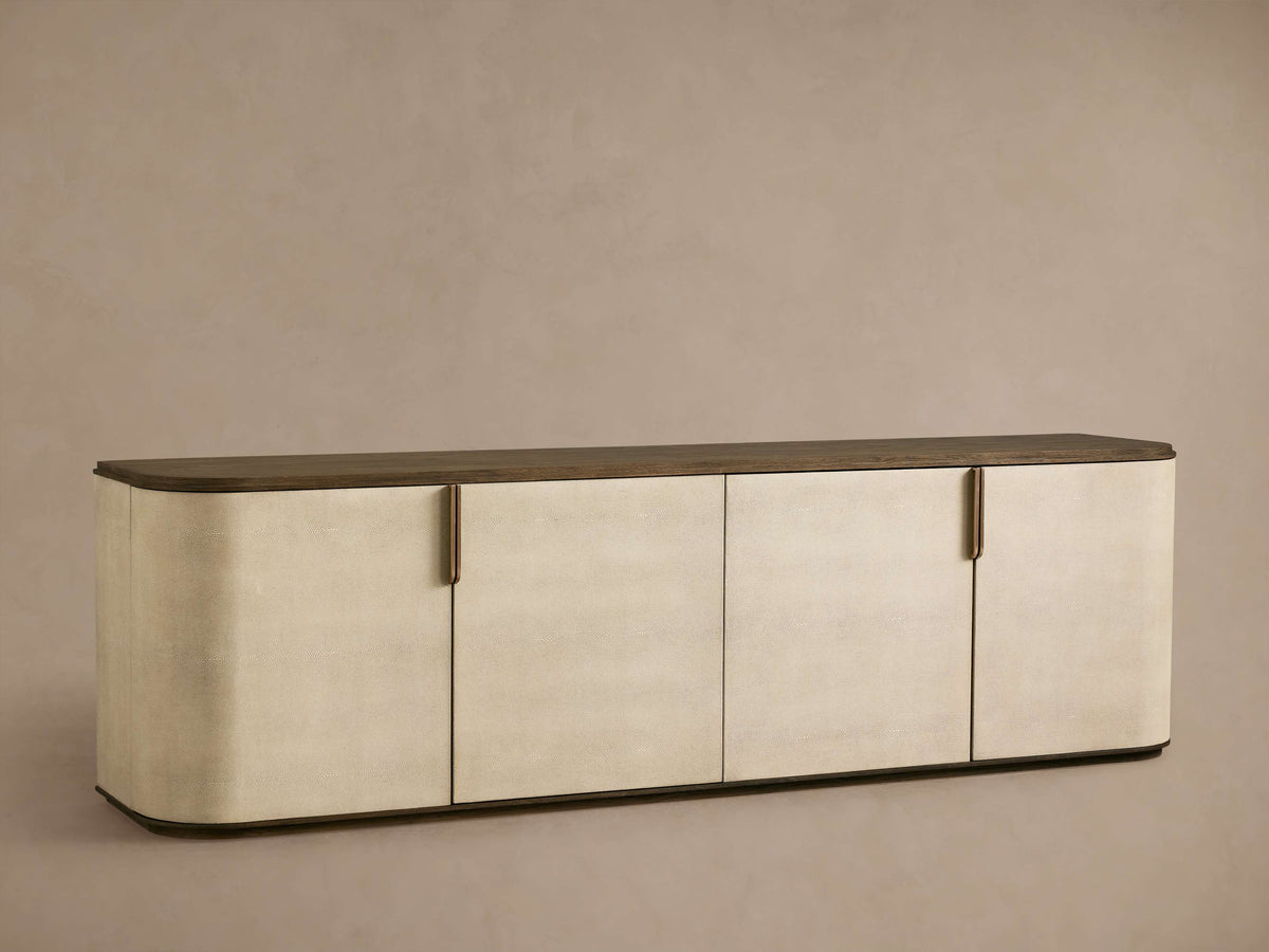 Harrow Media Console Faux Shagreen Finish Media Console with Oak Wood TV Stand