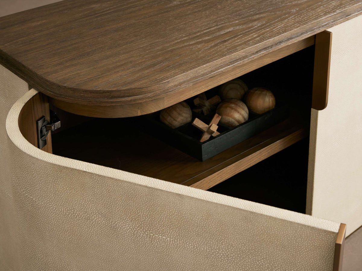 Harrow Media Console Faux Shagreen Finish Media Console with Oak Wood TV Stand