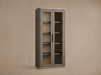 Harrow Tall Display Cabinet Faux Shagreen Finish with Oak Wood Storage Cabinet