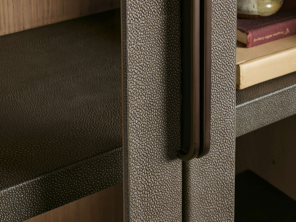 Harrow Tall Display Cabinet Faux Shagreen Finish with Oak Wood Storage Cabinet